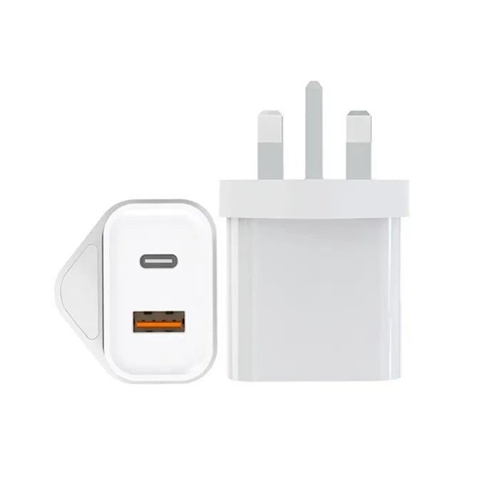 Chargeur mural - prise UK - double ports type-C / USB - PD - charge rapide - 20W