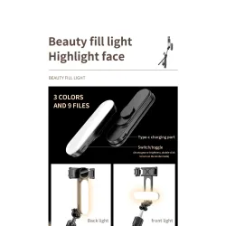 L15 - perche à selfie - mini trépied pliable - avec lumière d'appoint - Bluetooth - déclencheur à distance