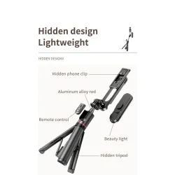 L15 - selfie stick - foldable mini tripod - with fill light - Bluetooth - remote shutterSelfie sticks