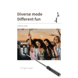 L15 - selfie stick - składany mini statyw - ze światłem wypełniającym - Bluetooth - zdalna migawkaKije do selfie