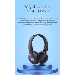 Zealot B570 - Bluetooth-kuulokkeet - kuulokkeet - LCD-näyttö - micro-SD-paikka - mikrofoni - kohinanvaimennus