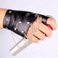 Fingerløs læderhandske - med nitter / kæder - punk stil - unisex