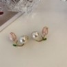 Tulipano / perla - orecchini a bottone
