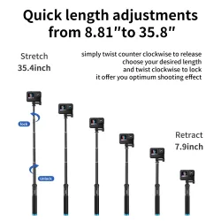 Perche à selfie portable extensible - perche télescopique - alliage d'aluminium - pour GoPro / Xiaoyi / SJCAM