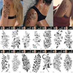 Sorte blomster - midlertidig tatovering - klistermærke
