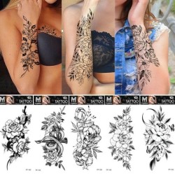 Mustat ruusut / kukat - väliaikainen tatuointi - tarra