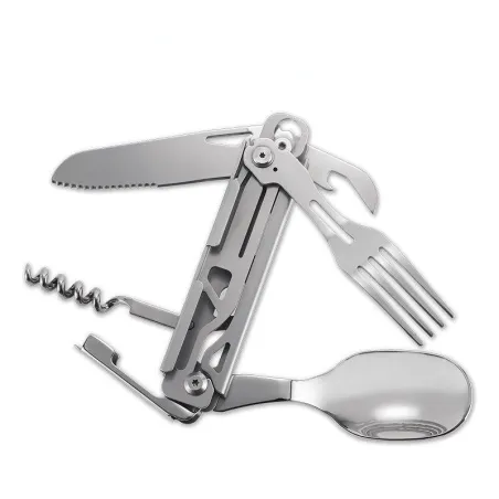 Vaisselle inox pliante - cuillère / couteau / décapsuleur - kit camping / voyage