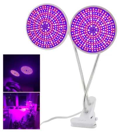 Plantedyrkningslampe - dobbelthoved - hydroponisk - fuldt spektrum - med skrivebordsklemme - 290 LED - E27