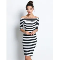 Off shoulder stripete kjole - slank