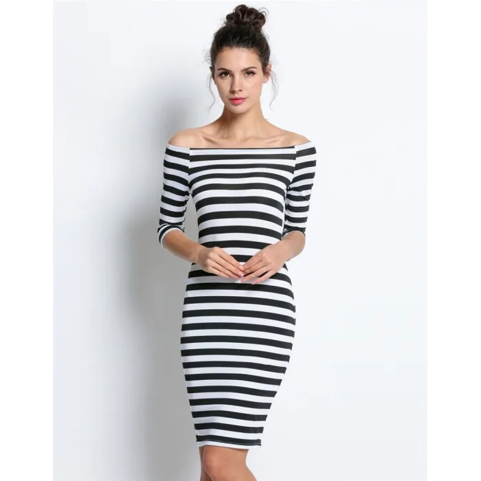 Off shoulder striped dress - slimDresses