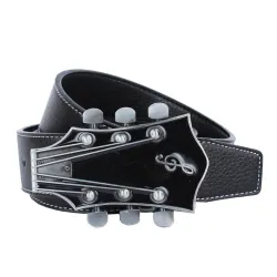 Læderbælte med metalguitarformet spænde