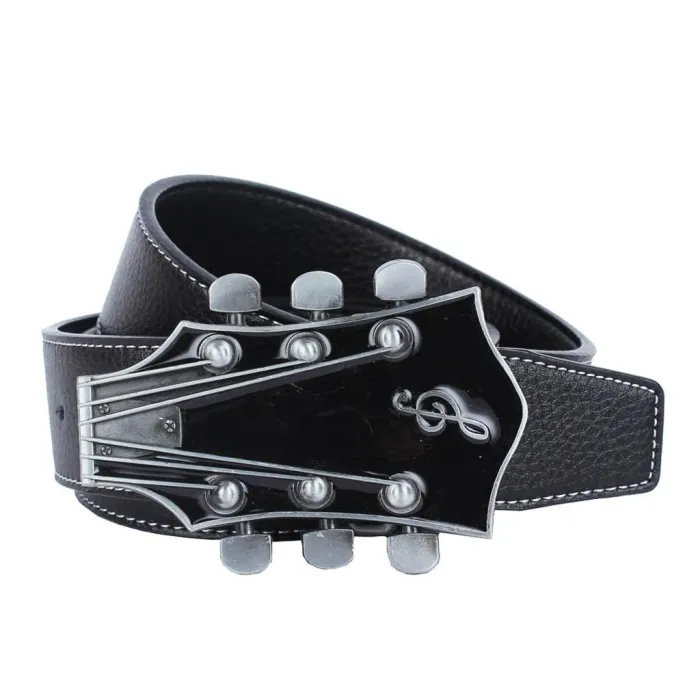 Læderbælte med metalguitarformet spænde