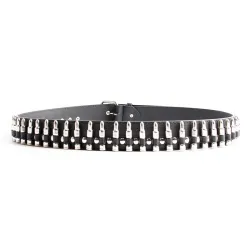 Czarny skórzany pasek - z nabojami / nitami - unisex - 110 cmPaski
