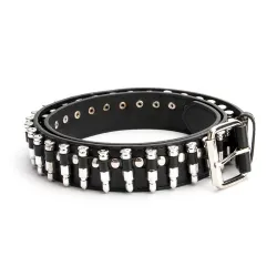 Black leather belt - with bullets / rivets - unisex - 110 cmBelts