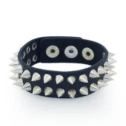 Bracelet en cuir style punk - pointes / rivets - unisexe