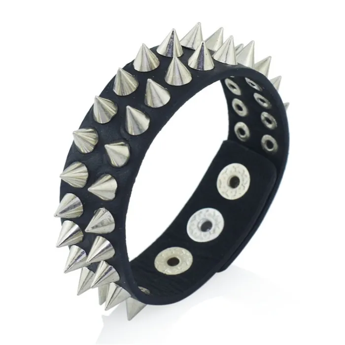 Bracciale in pelle stile punk - punte / rivetti - unisex