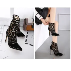Bottines à talons hauts - design découpé - avec rivets / fermeture éclair