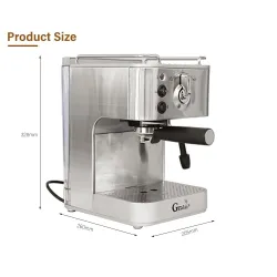 Gustino 19 Bar - cafetière semi-automatique - mousseur à lait - acier inoxydable