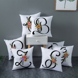 Decorative white cushion cover - black English alphabet / flowers - 45 * 45 cm