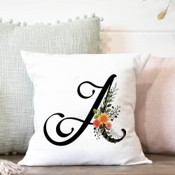 Capa de almofada decorativa branca - alfabeto inglês preto / flores - 45 * 45 cm