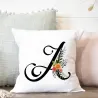 Housse de coussin déco blanche - alphabet anglais noir / fleurs - 45*45 cm