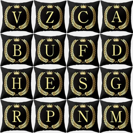 Capa de almofada preta decorativa - letras douradas do alfabeto - 45 * 45 cm