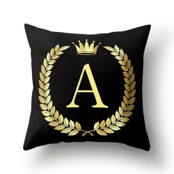 Housse de coussin déco noire - lettres de l'alphabet doré - 45*45 cm
