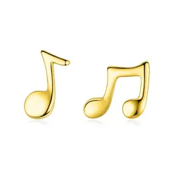 Notes de musique dorées - Boucles d'oreilles clous - Argent sterling 925