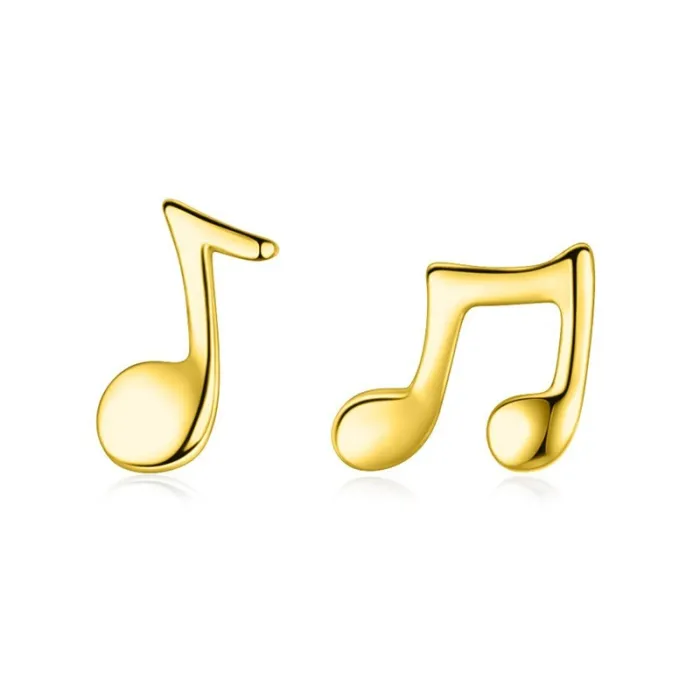 Note musicali dorate - orecchini a bottone - Argento 925 Sterling