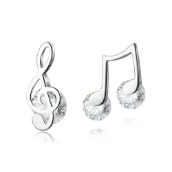 Brincos notas musicais - com cristal - prata de lei 925