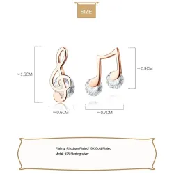Musical notes earrings - with crystal - 925 Sterling silverEarrings