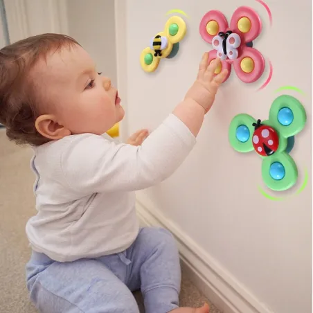 Giocattolo girevole per bambini - fidget spinner - con ventosa - 3 pezzi