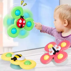 Roterbar babyleke - fidget spinner - med sugekopp - 3 stk