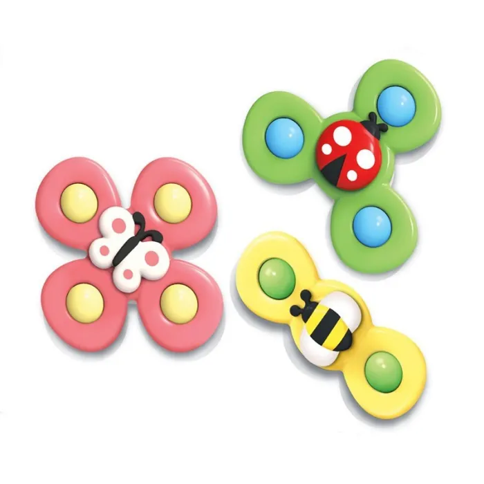 Roterbar babyleke - fidget spinner - med sugekopp - 3 stk