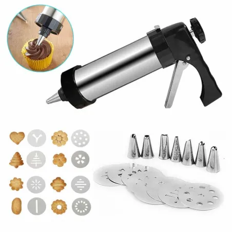 Pistolet presse-biscuits - glaçage / décoration - acier inoxydable - set