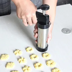 Cookie press gun - icing / decorating - stainless steel - setBakeware