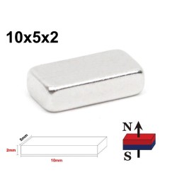 N52 - neodymmagnet - starkt rektangulärt block - 10mm * 5mm * 2mm - 50 stycken
