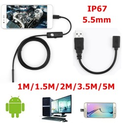 CablesCámara endoscópica USB OTG - 6 LED incorporados - resistente al agua - alta resolución - Android / Windows