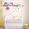 Famille hibou sur arbre / oiseaux - sticker mural en vinyle - amovible