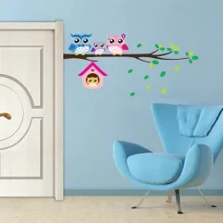 Owl family on tree / birds - vinyl wall sticker - removableWall stickers
