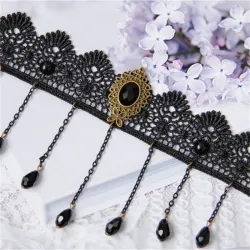 Sexy anklet - black vintage lace / tasselsAnklets