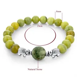 Green natural stone beads / silver elephant - braceletBracelets