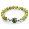 Green natural stone beads / silver elephant - braceletBracelets