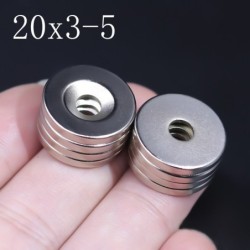 N35 - magnes neodymowy - mocny dysk - 20mm * 3 mm - z otworem 5mmN35