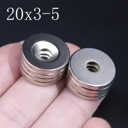 N35 - neodymmagnet - stark skiva - 20 mm * 3 mm - med 5 mm hål