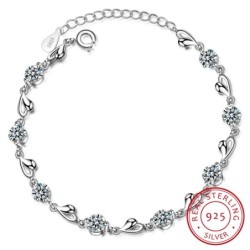 Bracelet élégant - fleurs zircon - coeurs - argent 925