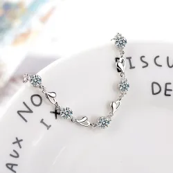 Bracelet élégant - fleurs zircon - coeurs - argent 925
