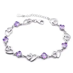 Bracelet élégant - cristaux violets / coeurs - argent sterling 925