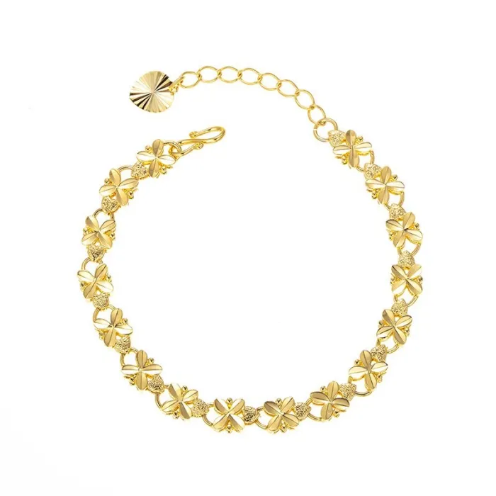 Trevo de quatro folhas da sorte - pulseira de ouro