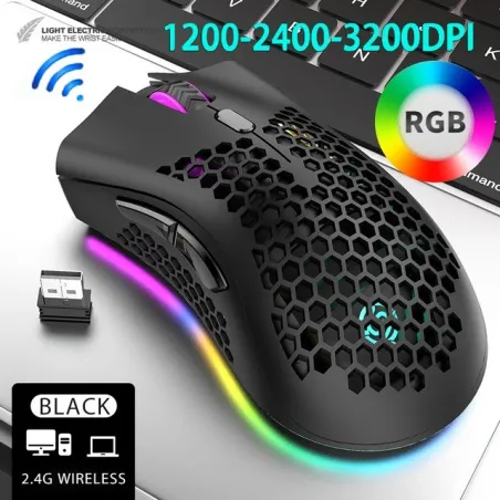 BM600 - souris gaming RGB sans fil - design nid d'abeille - rechargeable - USB - 2.4G